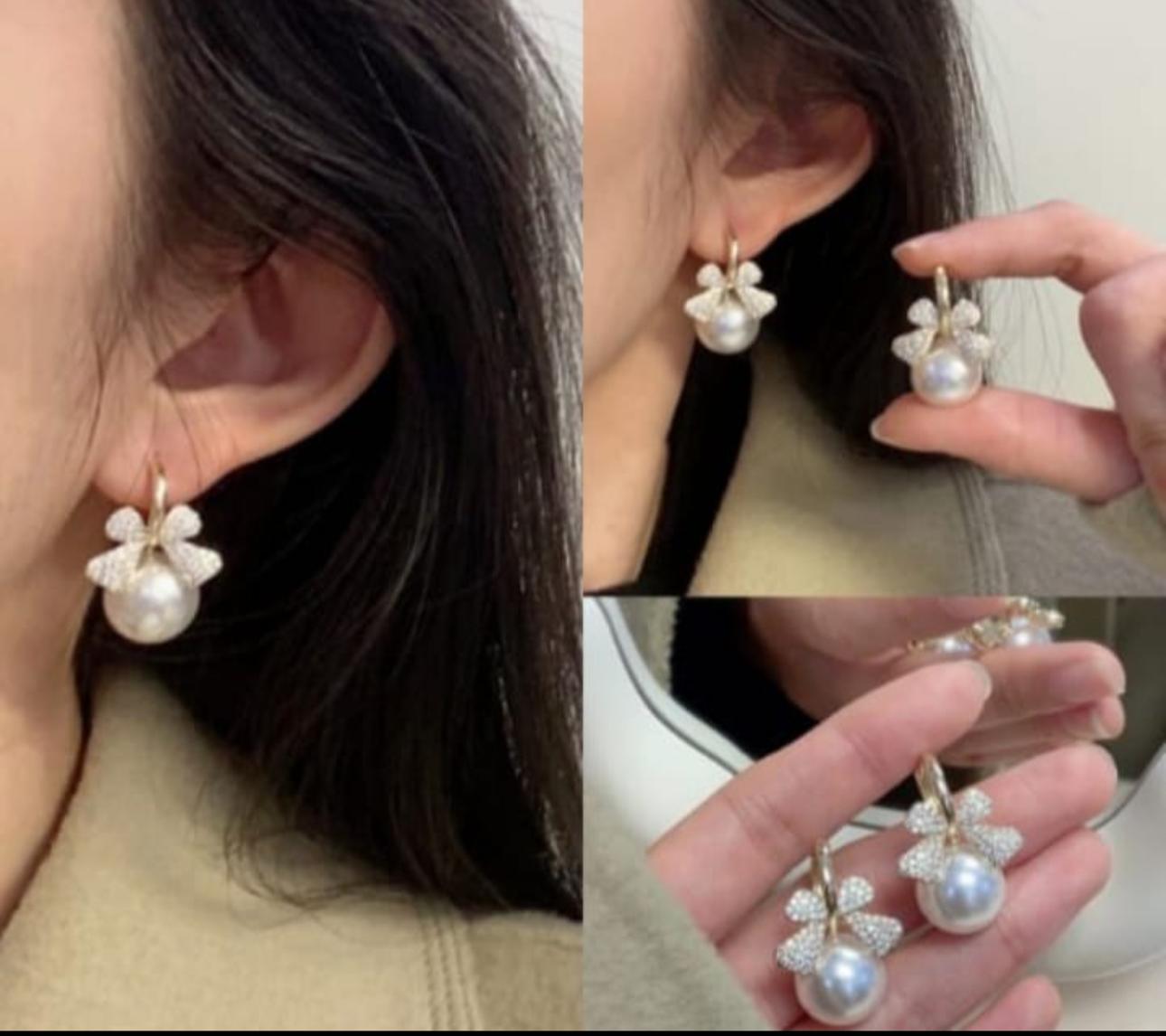 Bow Styled Pearl Earrings - KE250