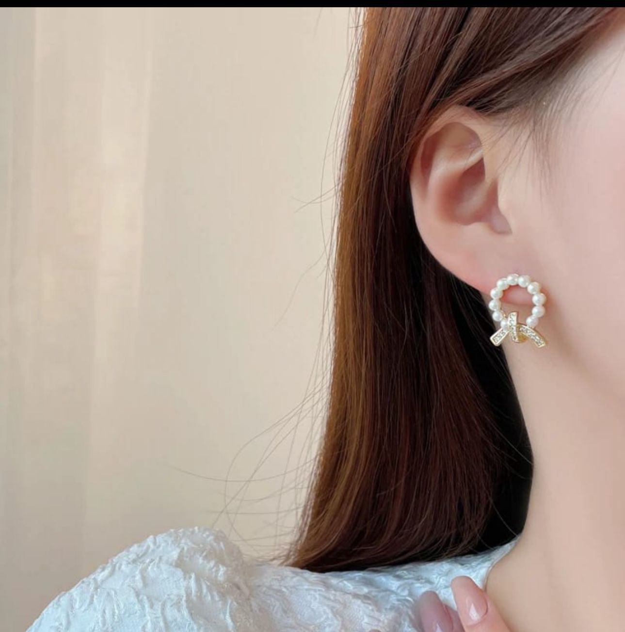 Bow Styled Pearl Earrings - KE257