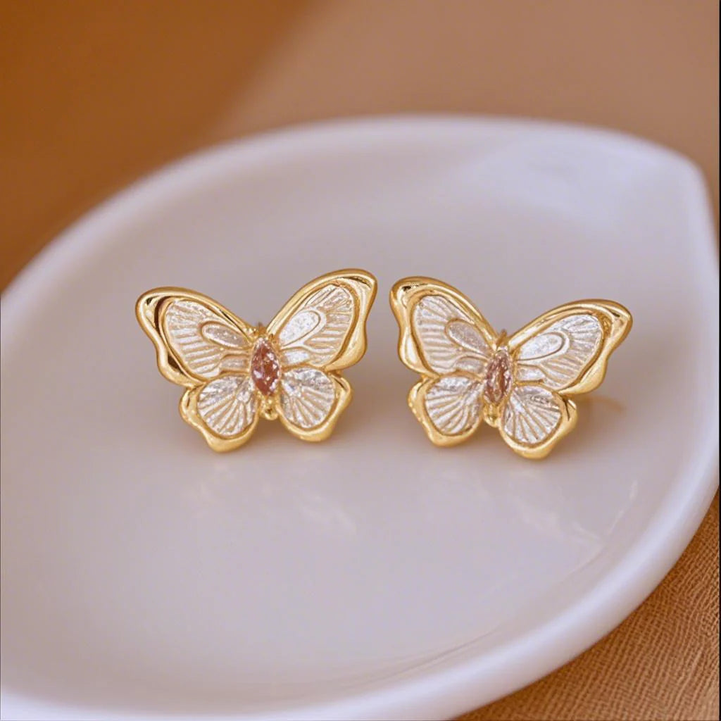 Monet Garden White Oil Dripping Super Fairy Butterfly Earrings - KE536