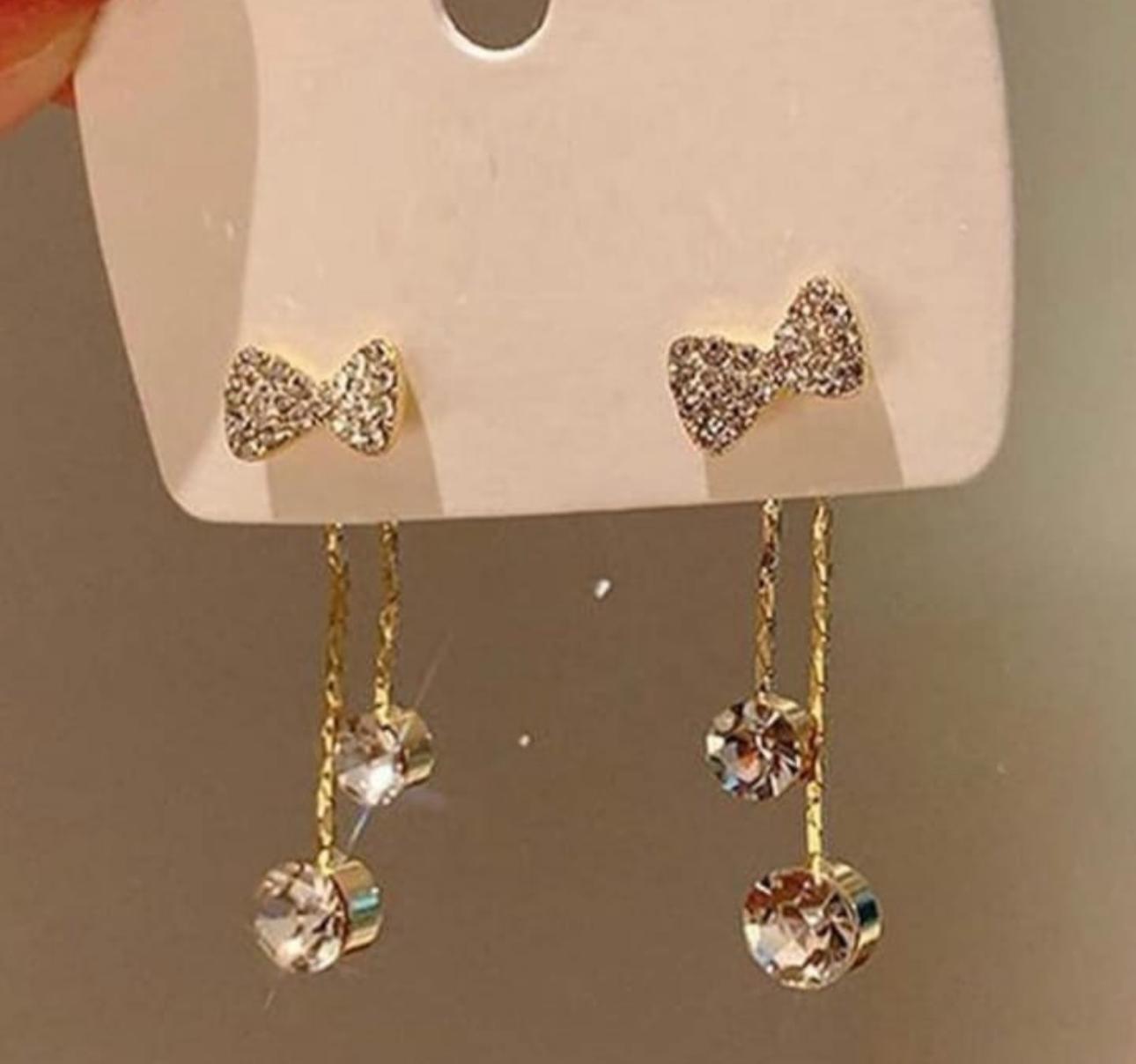 Bow Rhinestone Drop Earrings - KE260