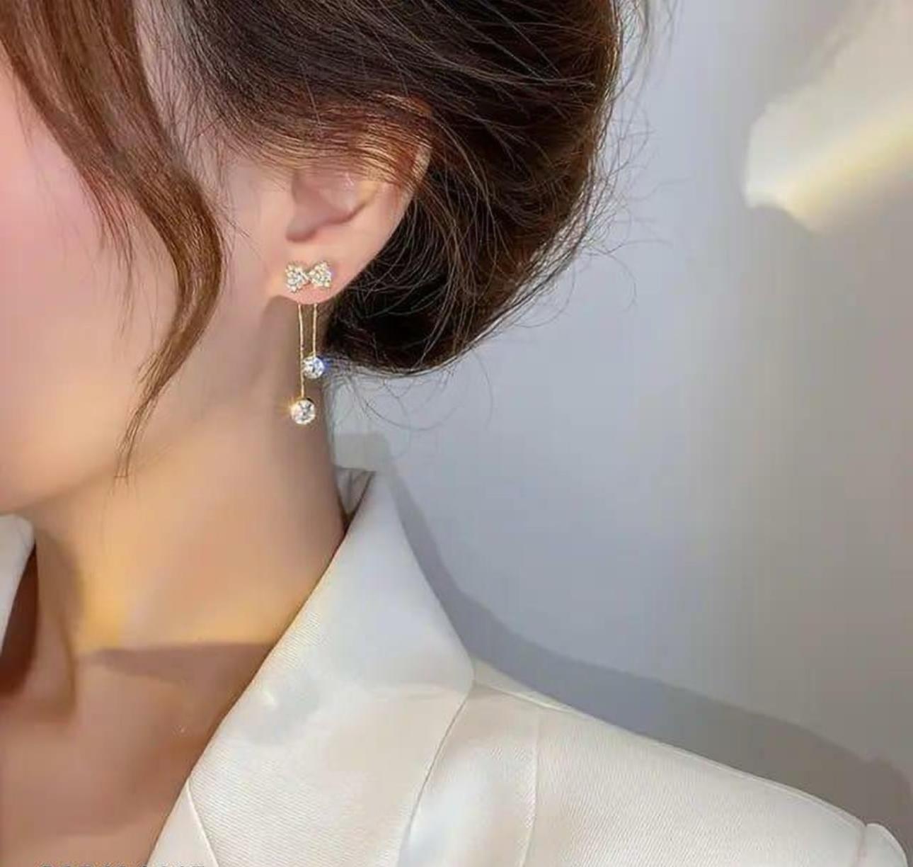 Bow Rhinestone Drop Earrings - KE260