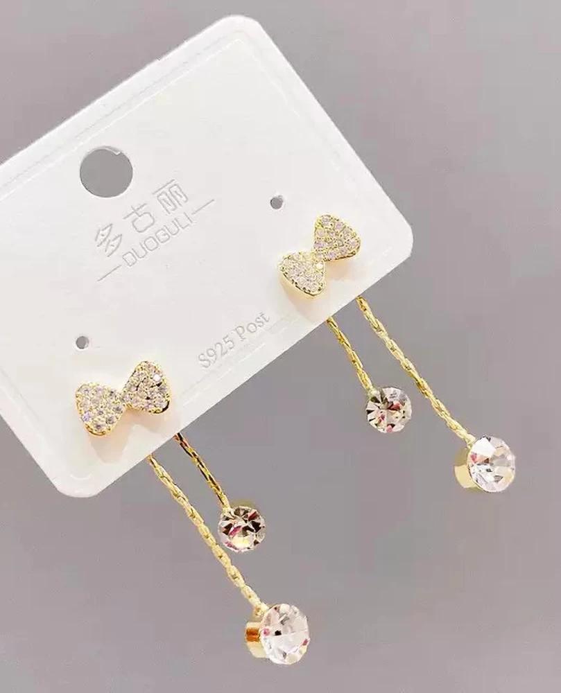 Bow Rhinestone Drop Earrings - KE260