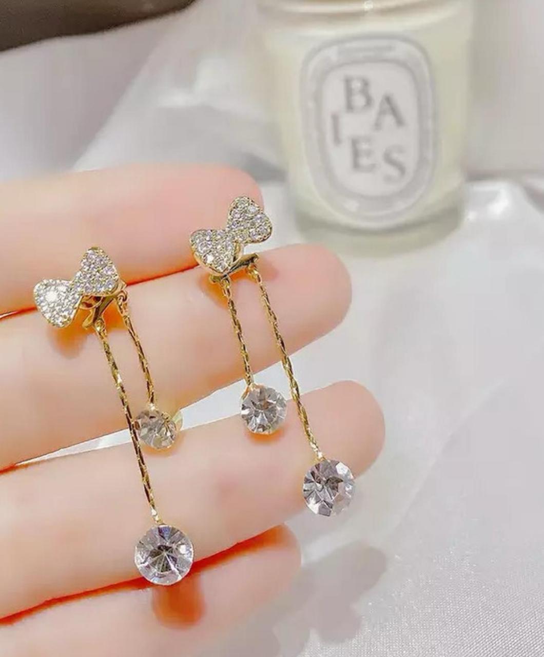 Bow Rhinestone Drop Earrings - KE260