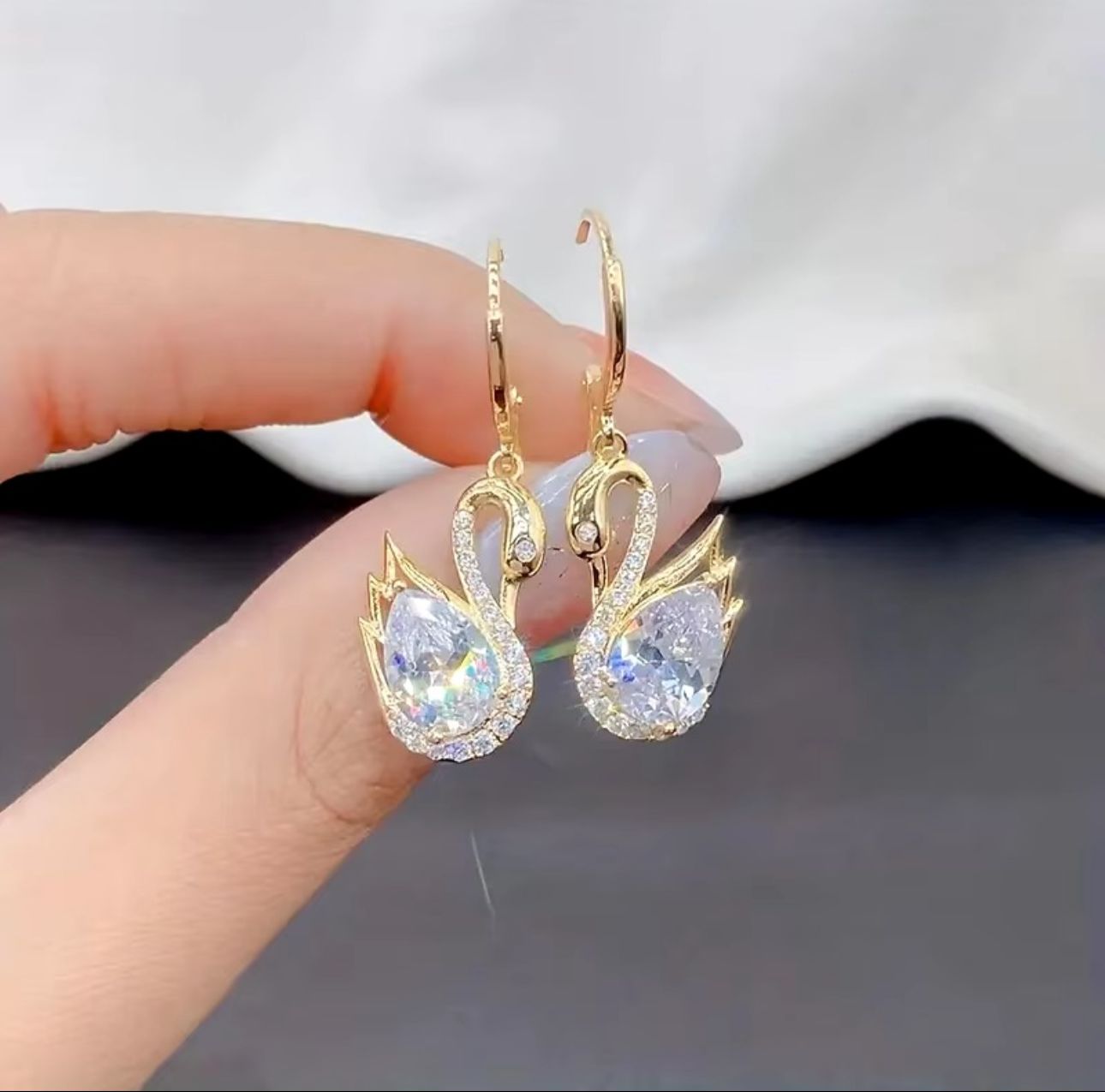 Sparkling Swan Huggie Korean Earrings - KE265