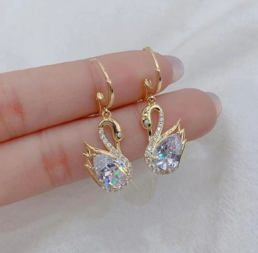 Sparkling Swan Huggie Korean Earrings - KE265