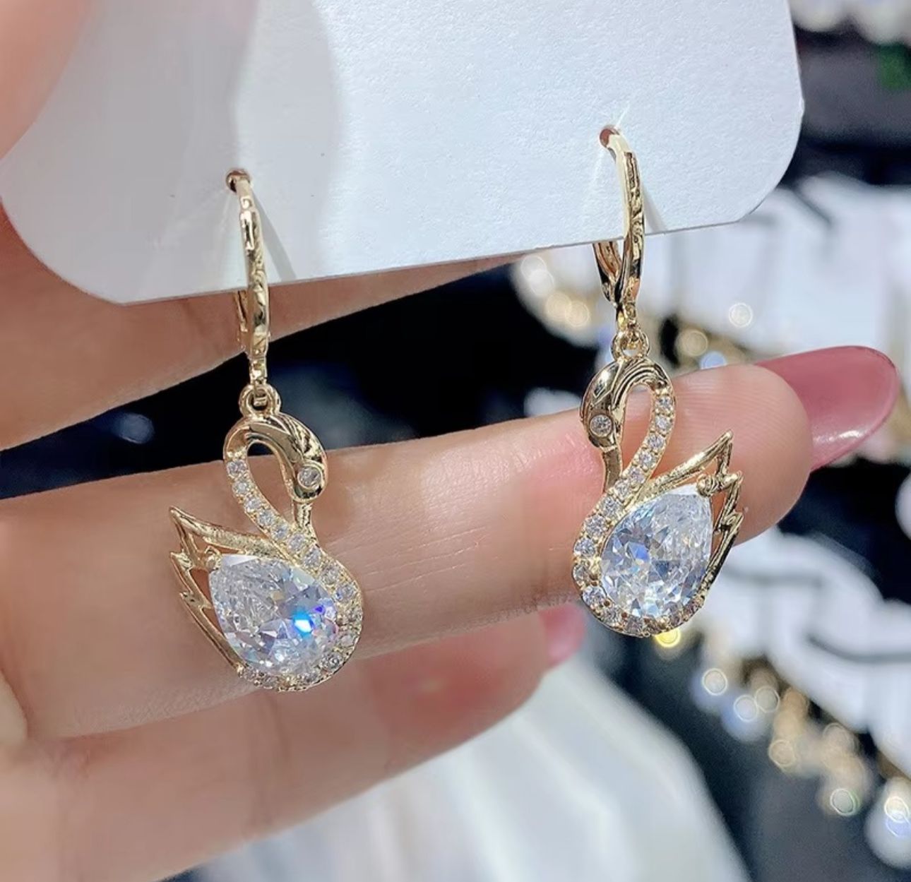 Sparkling Swan Huggie Korean Earrings - KE265