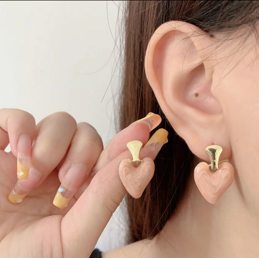 Drop Glaze Love Studs Korean Earrings - KE273