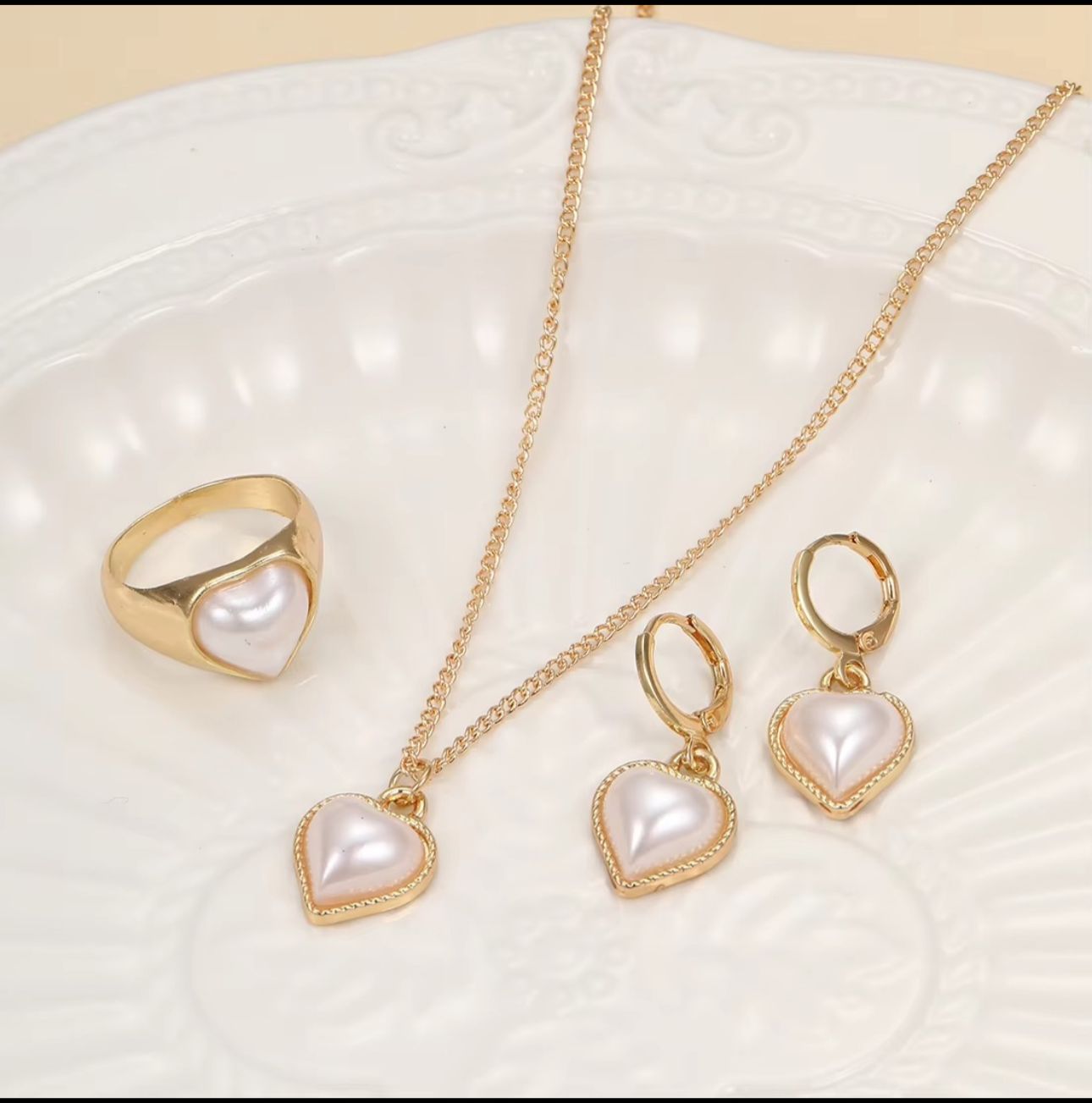 Pearl Heart Korean Jewelry Combo set - KE288