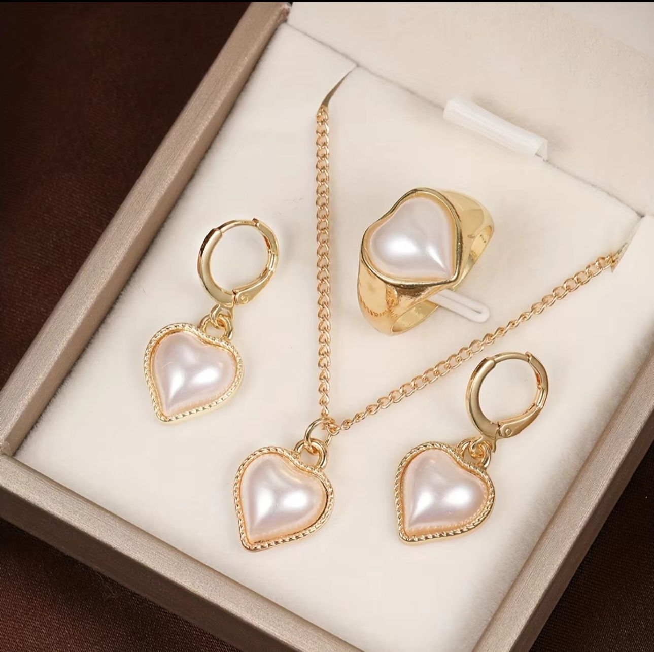 Pearl Heart Korean Jewelry Combo set - KE288