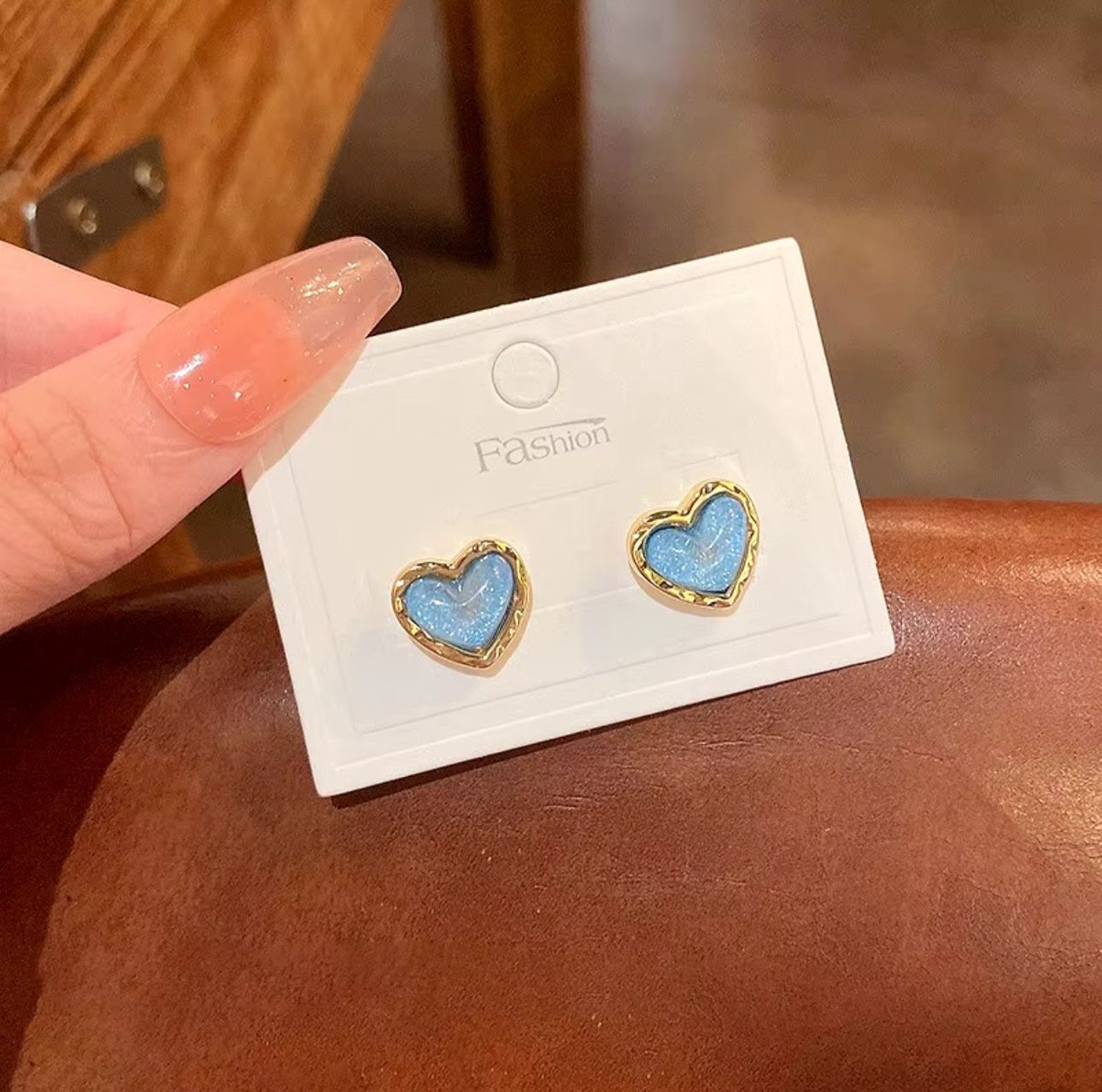 Korean Blue Heart Stud earrings - KE294