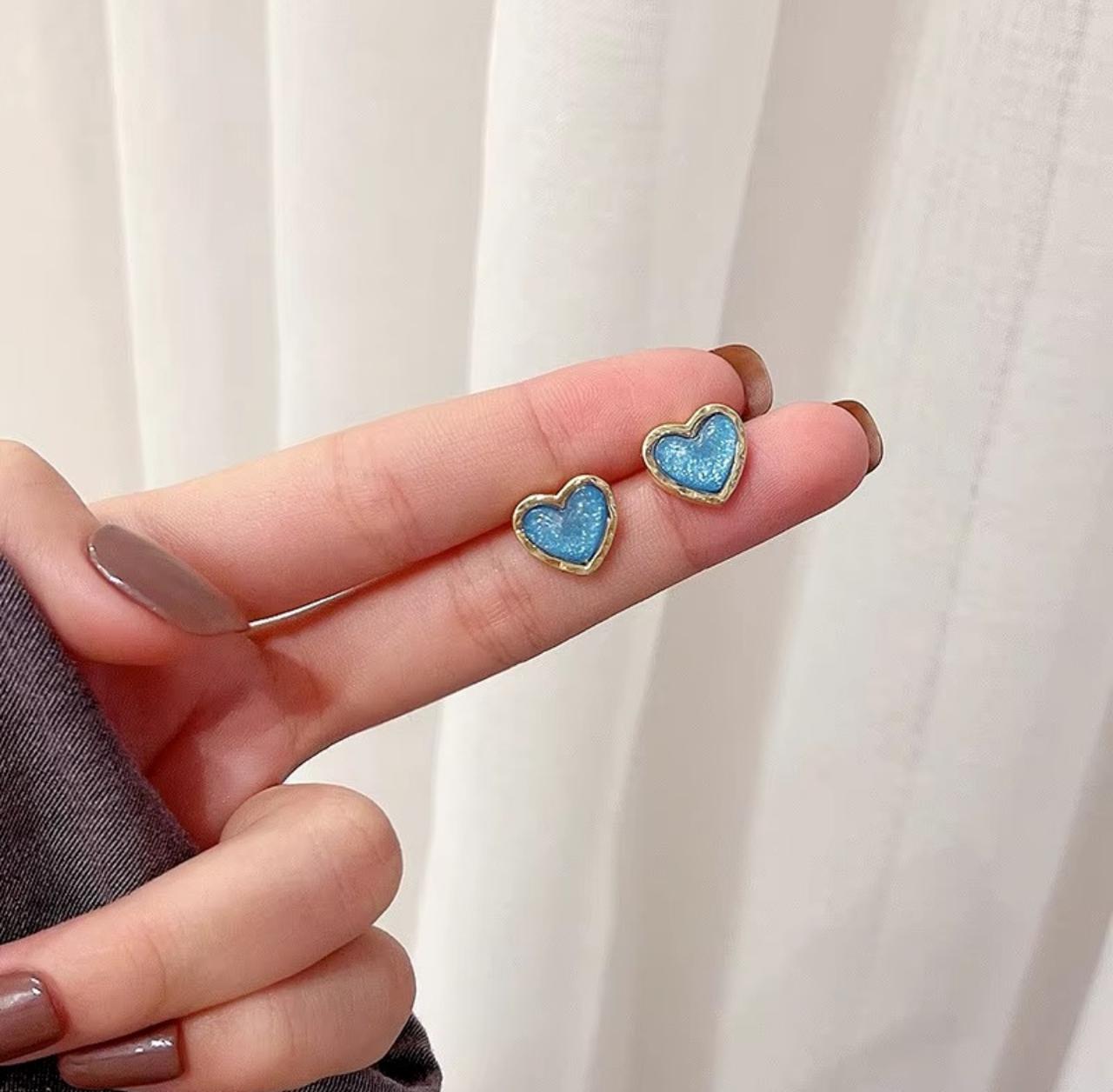 Korean Blue Heart Stud earrings - KE294