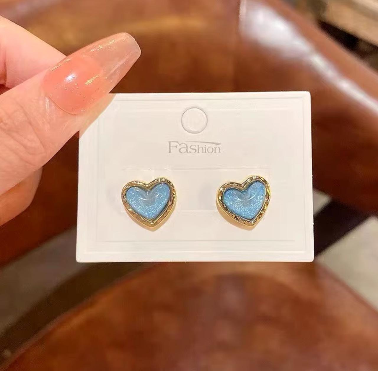 Korean Blue Heart Stud earrings - KE294