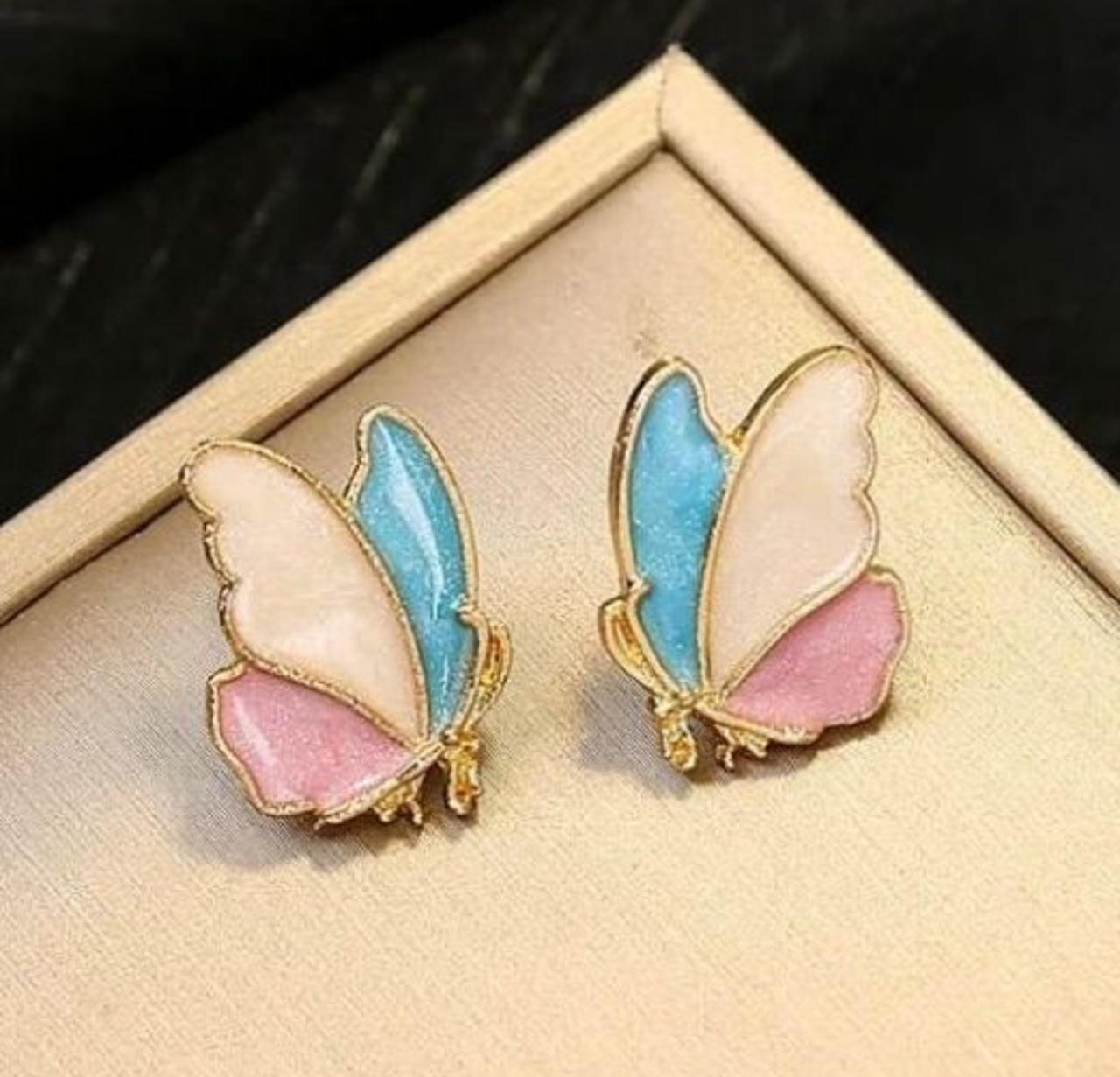 Enameled Butterfly Korean Studs - KE299