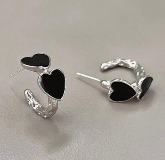 Dual Heart Hoop Korean Studs - KE300