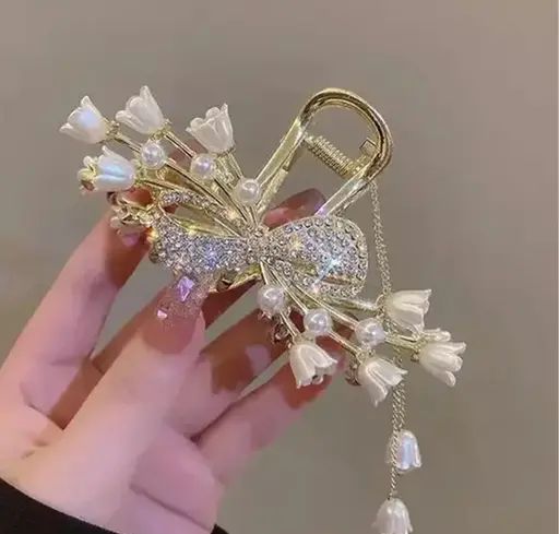 Korean Style Bow Rhinestone Metal Hair Claw clips - KE307