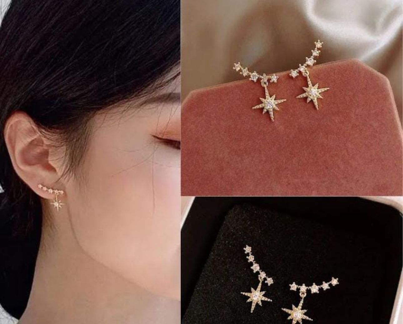 Cute Rhinestone star drop Korean earrings - KE309