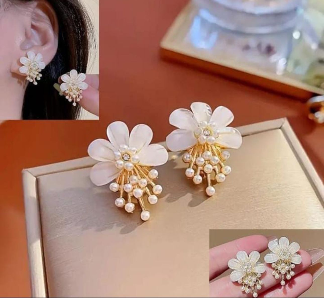 Pearl Floral Korean Earrings - KE313