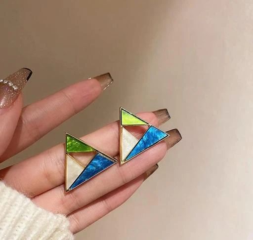 Triangular Blue Korean Studs - KE314