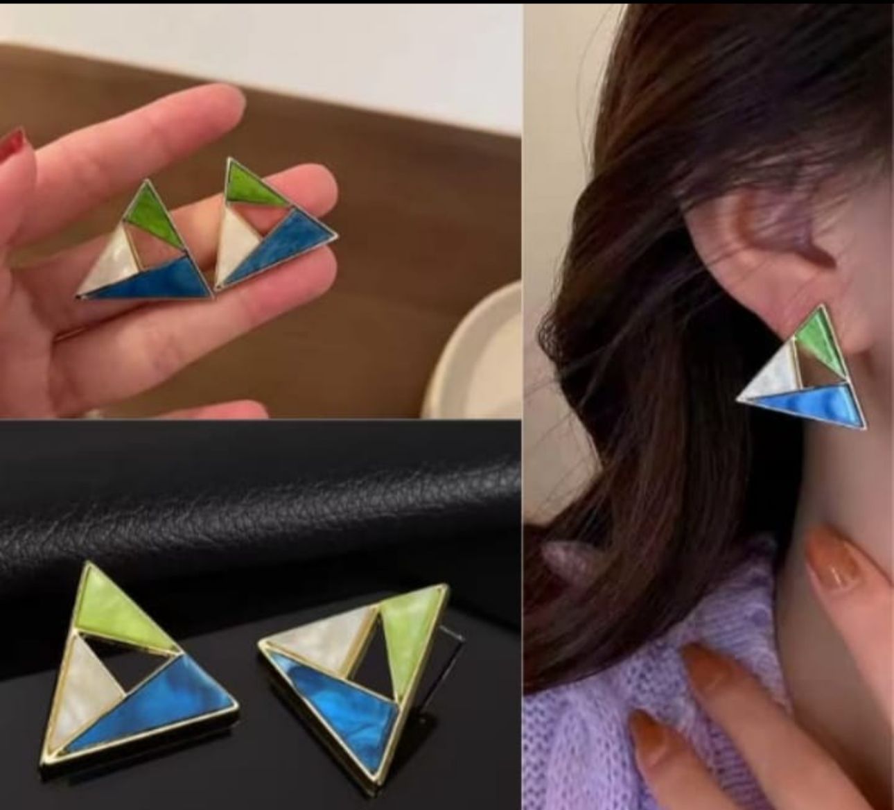 Triangular Blue Korean Studs - KE314