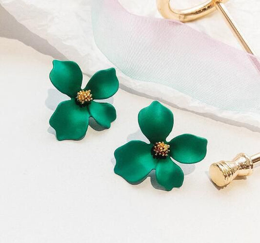 Korean Style New Flower Earrings - Green - KE317