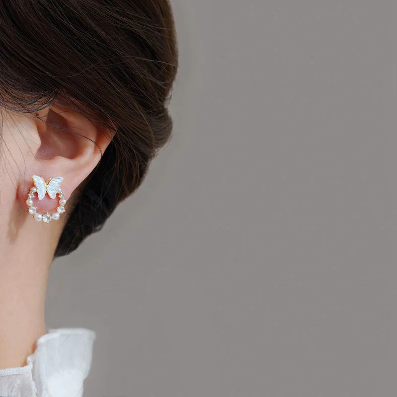 Korean circle butterfly earrings - KE319