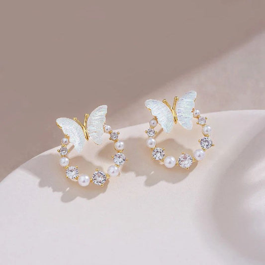 Korean circle butterfly earrings - KE319