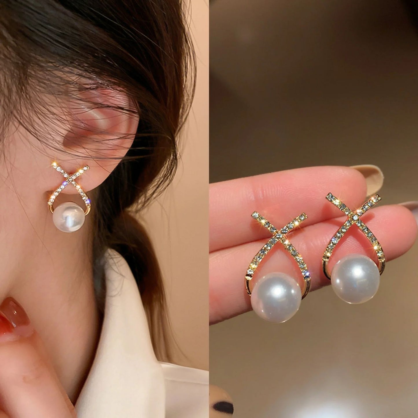 High-grade cross pearl Korean earrings - KE322