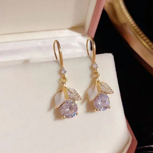 Korean diamond-studded ginkgo leaves earrings - KE328
