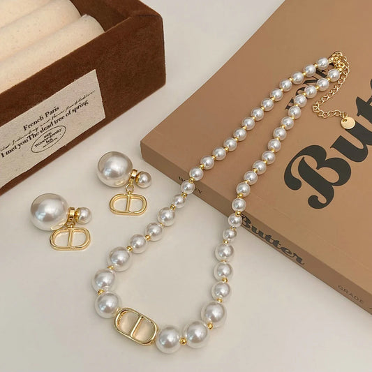 Hot selling Pearl Korean Style Earring and Necklace Set - KE545