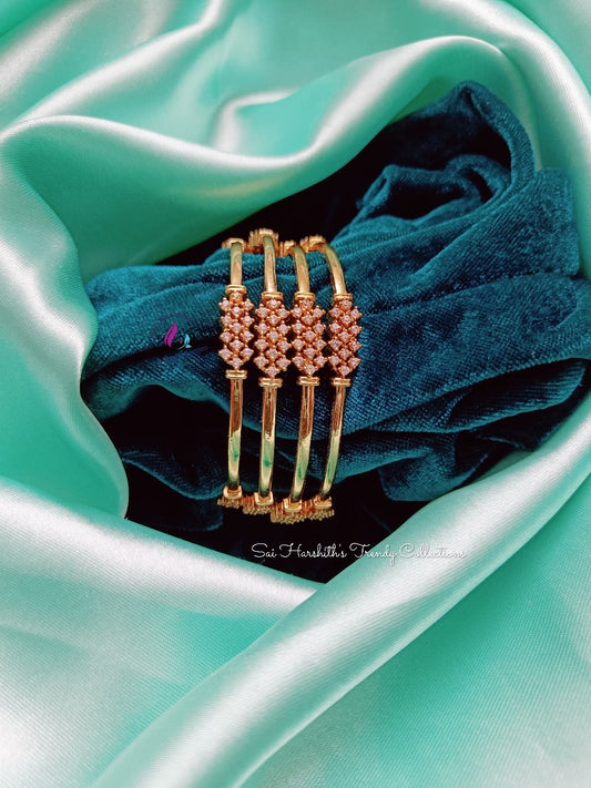 Gold Finish Cz Bangles - SHTC336