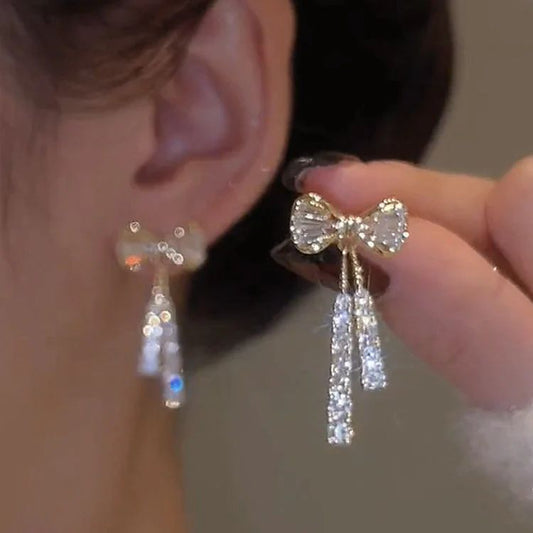 Bowknot diamond crystal Korean earrings - KE343