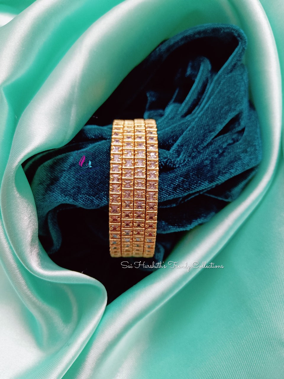 Gold Finish Cz Bangles - SHTC347