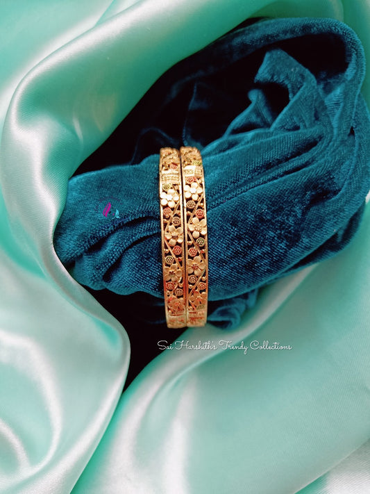 Gold Finish Cz Bangles - SHTC350