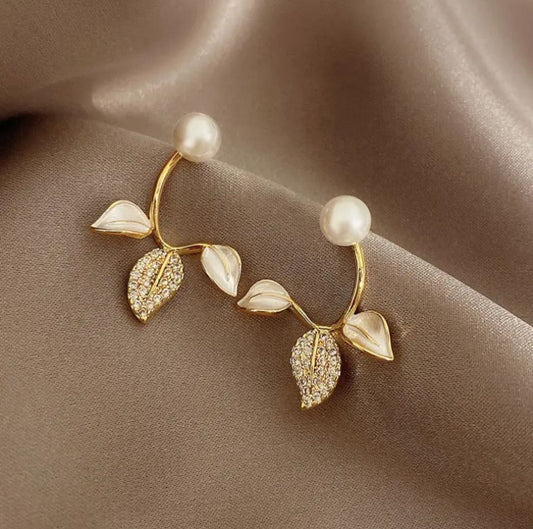 Leaves Pearl Korean Earrings - KE372