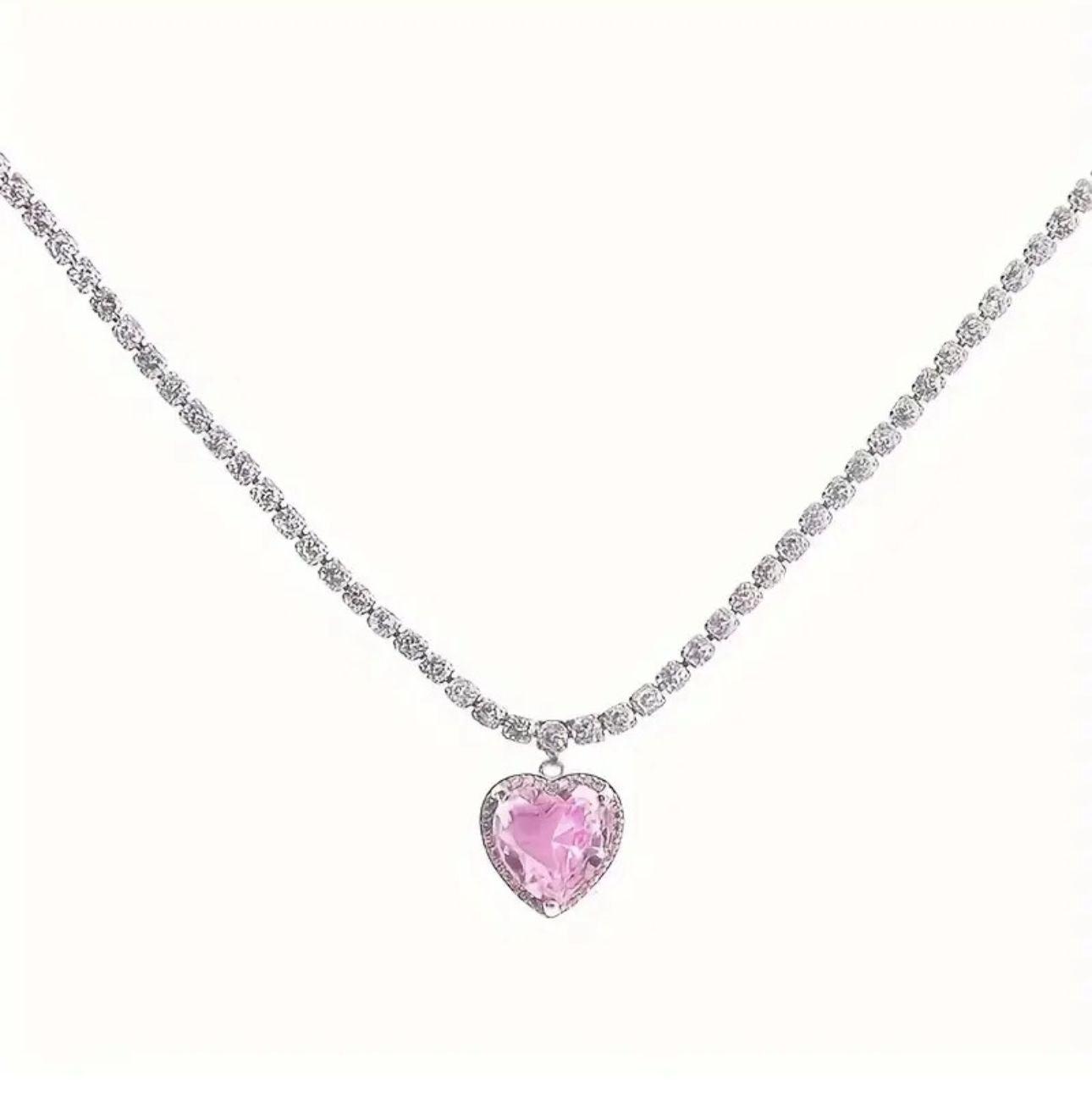 Pink Heart Stone Necklace - KE377