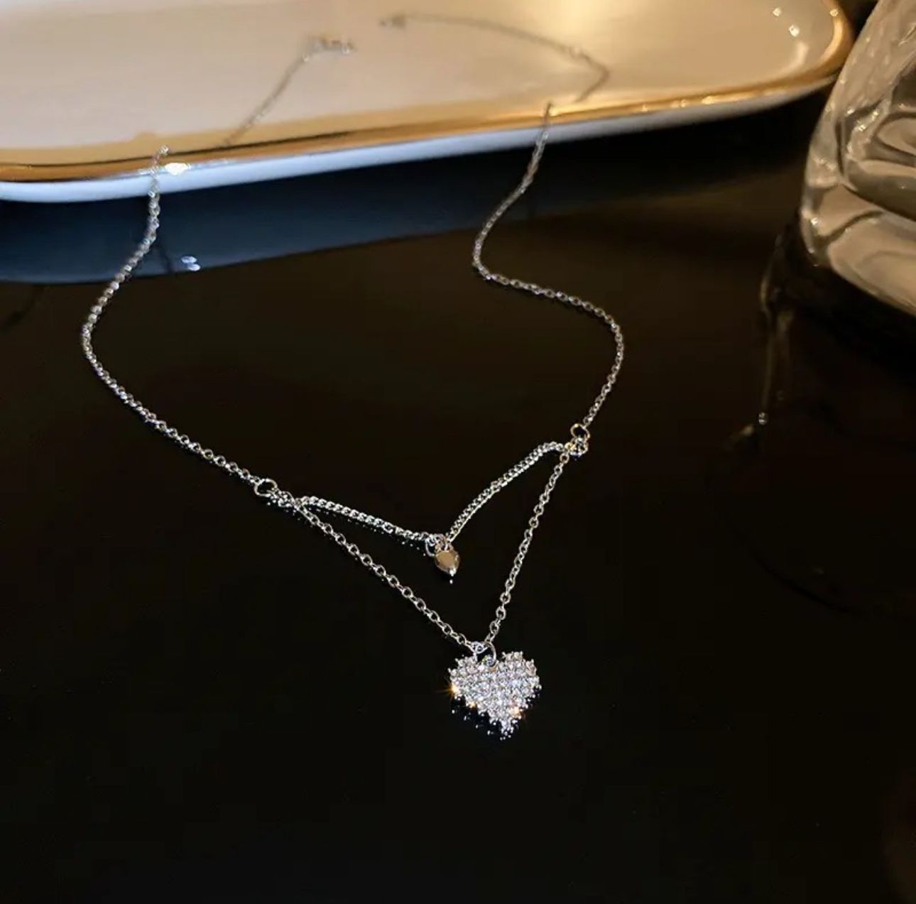 Double Layer Delicate Heart Necklace - KE378