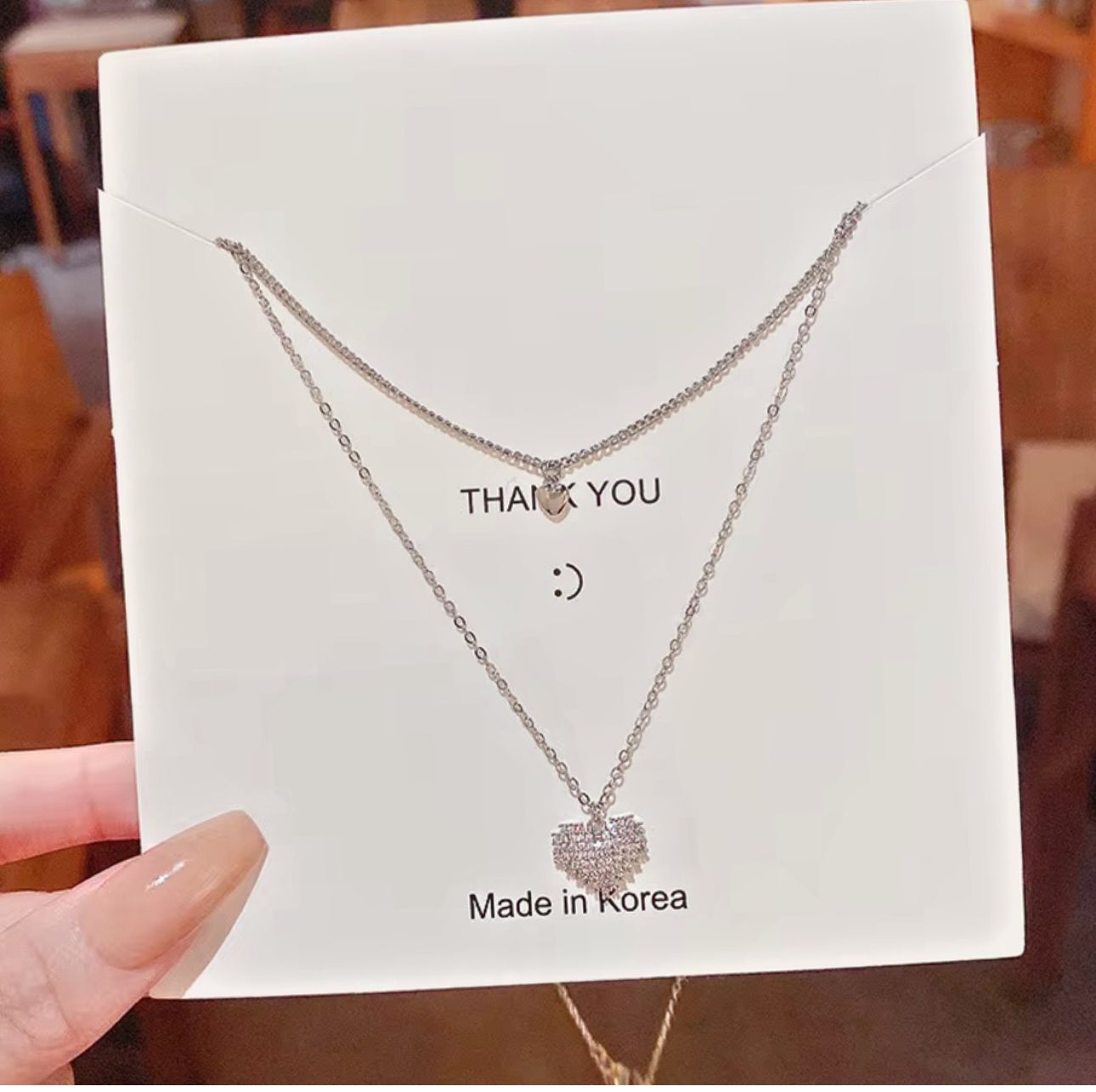 Double Layer Delicate Heart Necklace - KE378