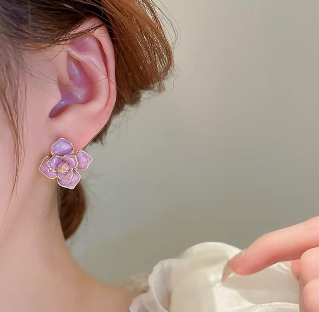 Lavender Flower Drop Oil Korean Earrings - KE385