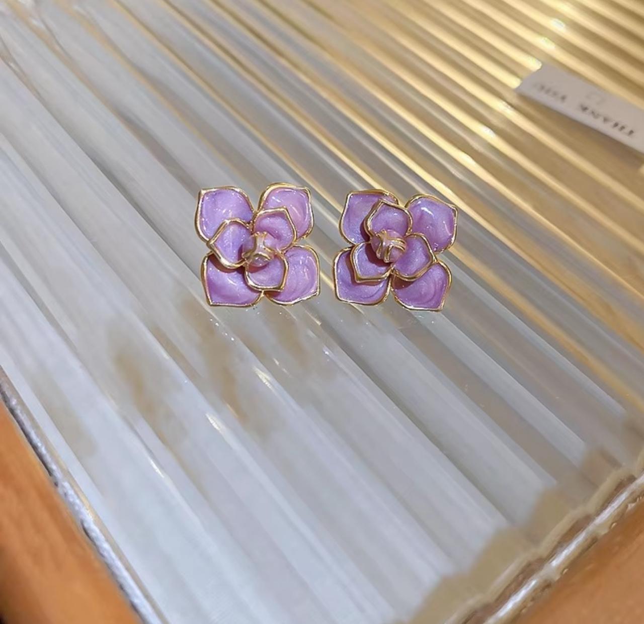 Lavender Flower Drop Oil Korean Earrings - KE385