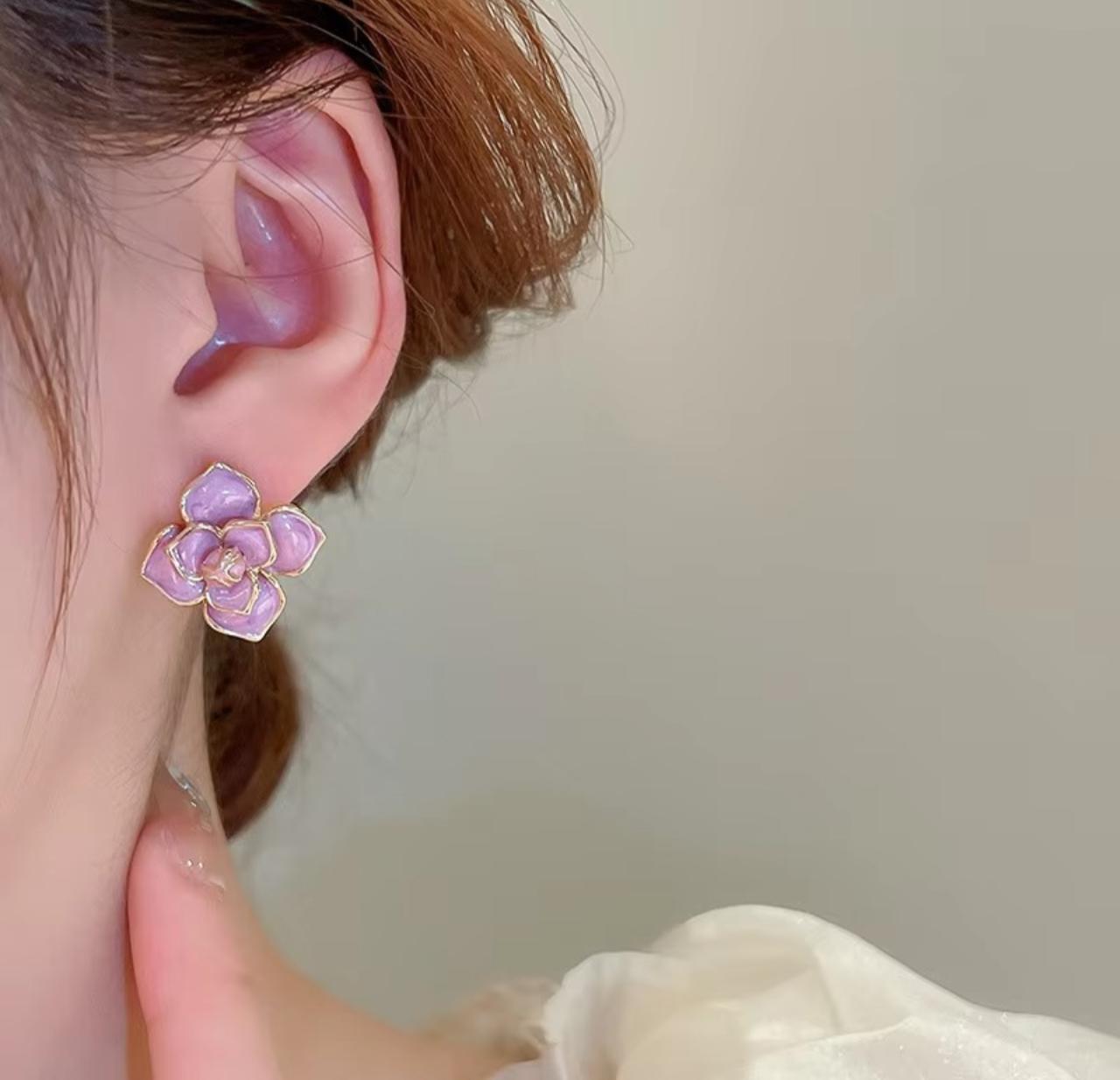 Lavender Flower Drop Oil Korean Earrings - KE385