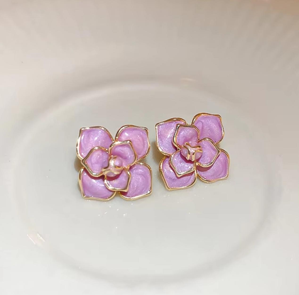Lavender Flower Drop Oil Korean Earrings - KE385