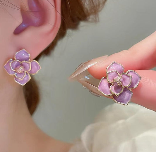 Lavender Flower Drop Oil Korean Earrings - KE385