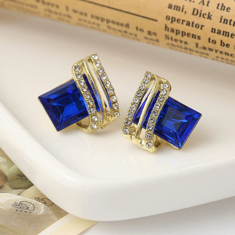 Crystal Rhombus Wings Diamond Earrings - Blue - KE514