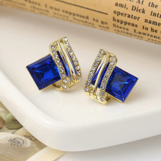 Crystal Rhombus Wings Diamond Earrings - Blue - KE514