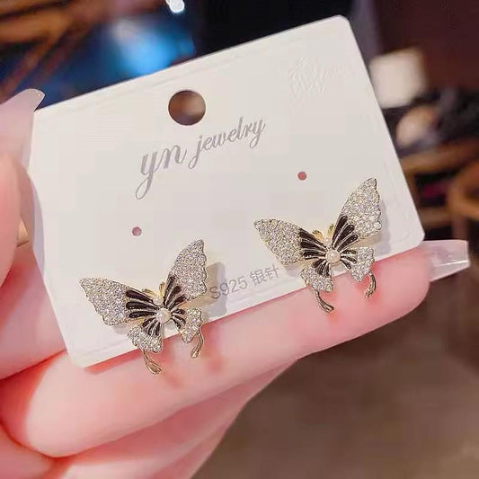 Korean Style Fashion Rhinestones Earrings Women Butterfly Stud Earrings - KE418
