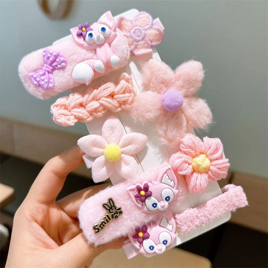 Baby Pink Plush Hairclip set - Gentle  on Kids Hair - KE436