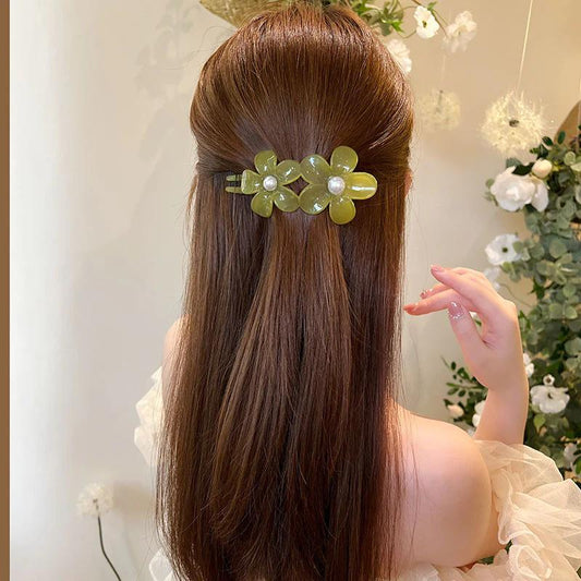 Jelly flower bead clip for women - Green Colour - KE443