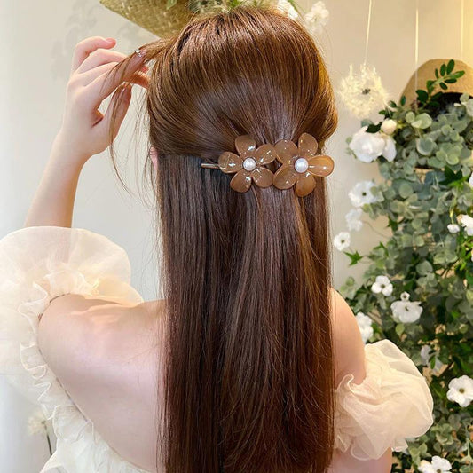 Jelly flower bead clip for women - Brown - KE446