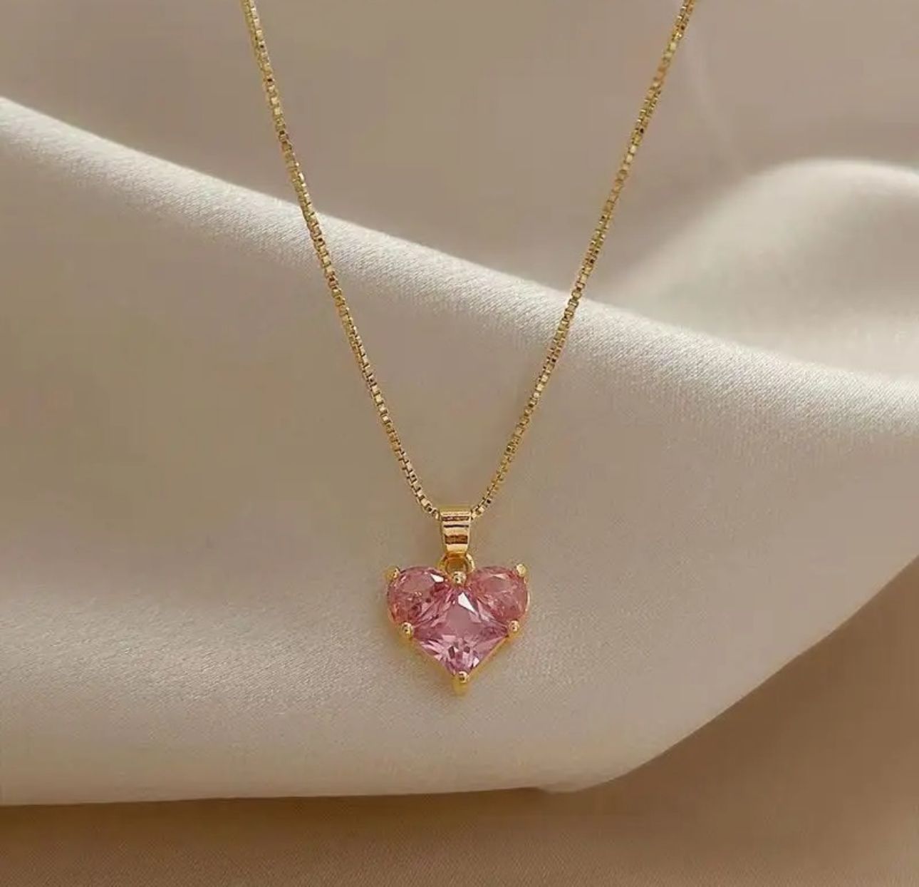 Pink Crystal Pendant Four-Side Phase Chain with Earrings - KE451
