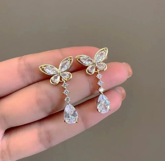 Butterfly Crystal drop Korean earrings - KE460